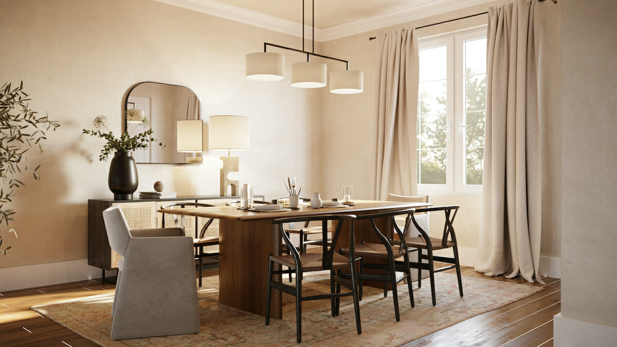 Mixed and matched Scandinavian dining room furniture by Decorilla designer, Anna Y.