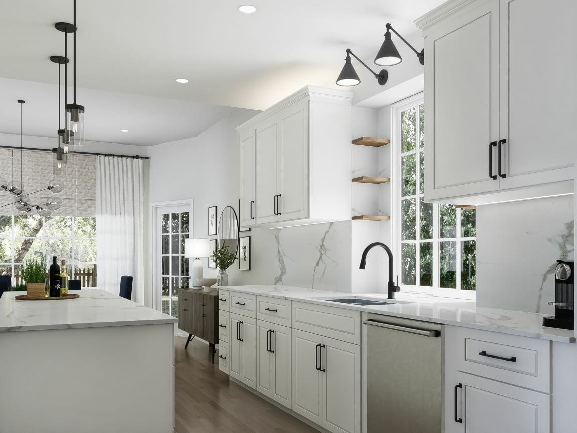 Navy blue and white kitchen interior design ideas by Decorilla