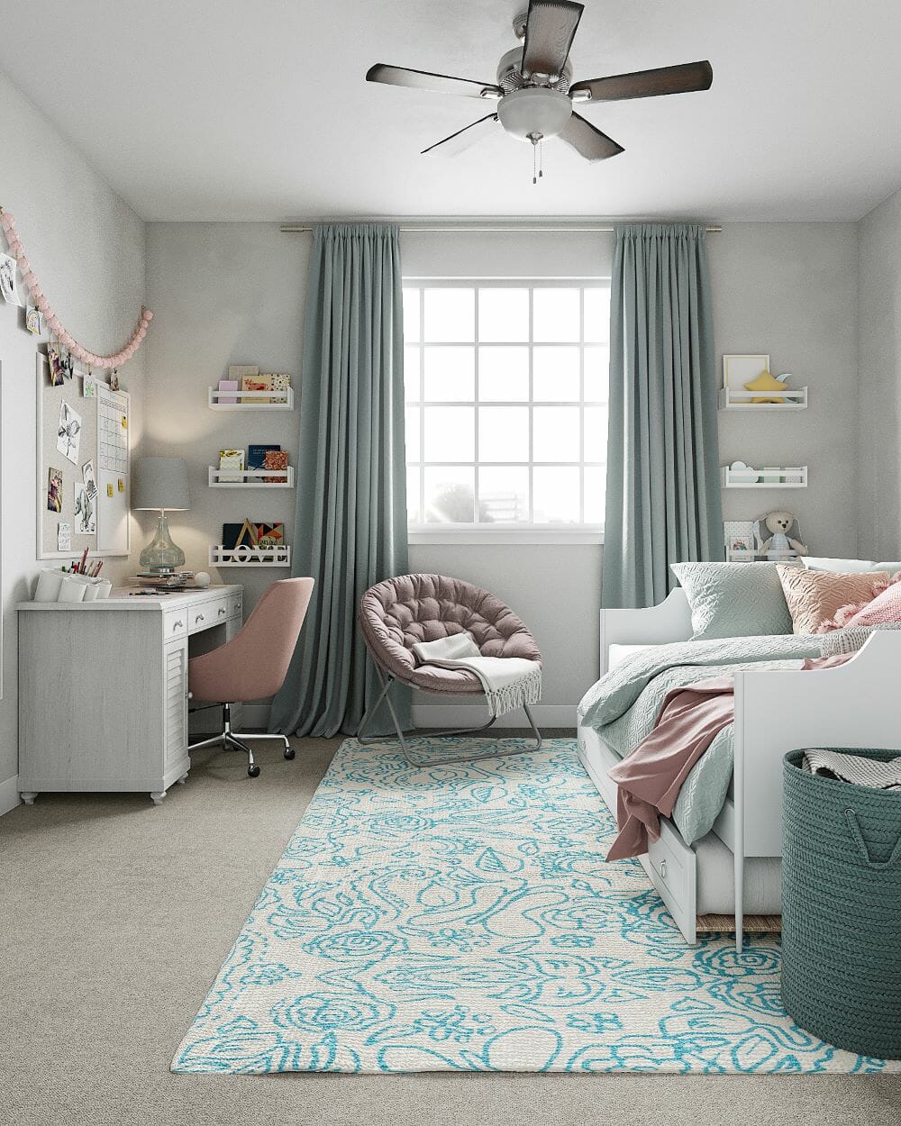 Pastel bedroom interior design by Decorilla