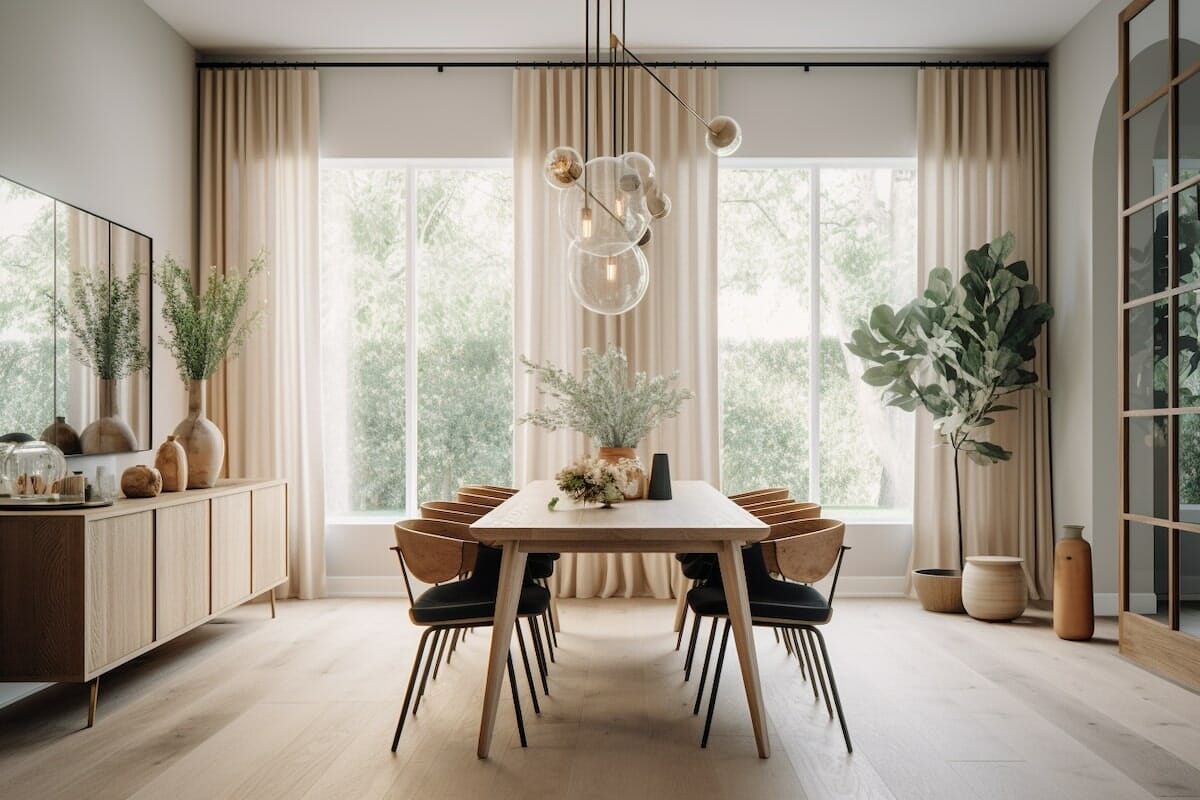 Scandinavian dining room with light wood tones