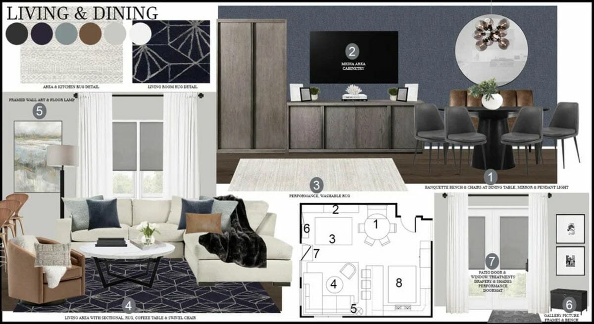 Scandinavian living and dining room moodboard by Decorilla