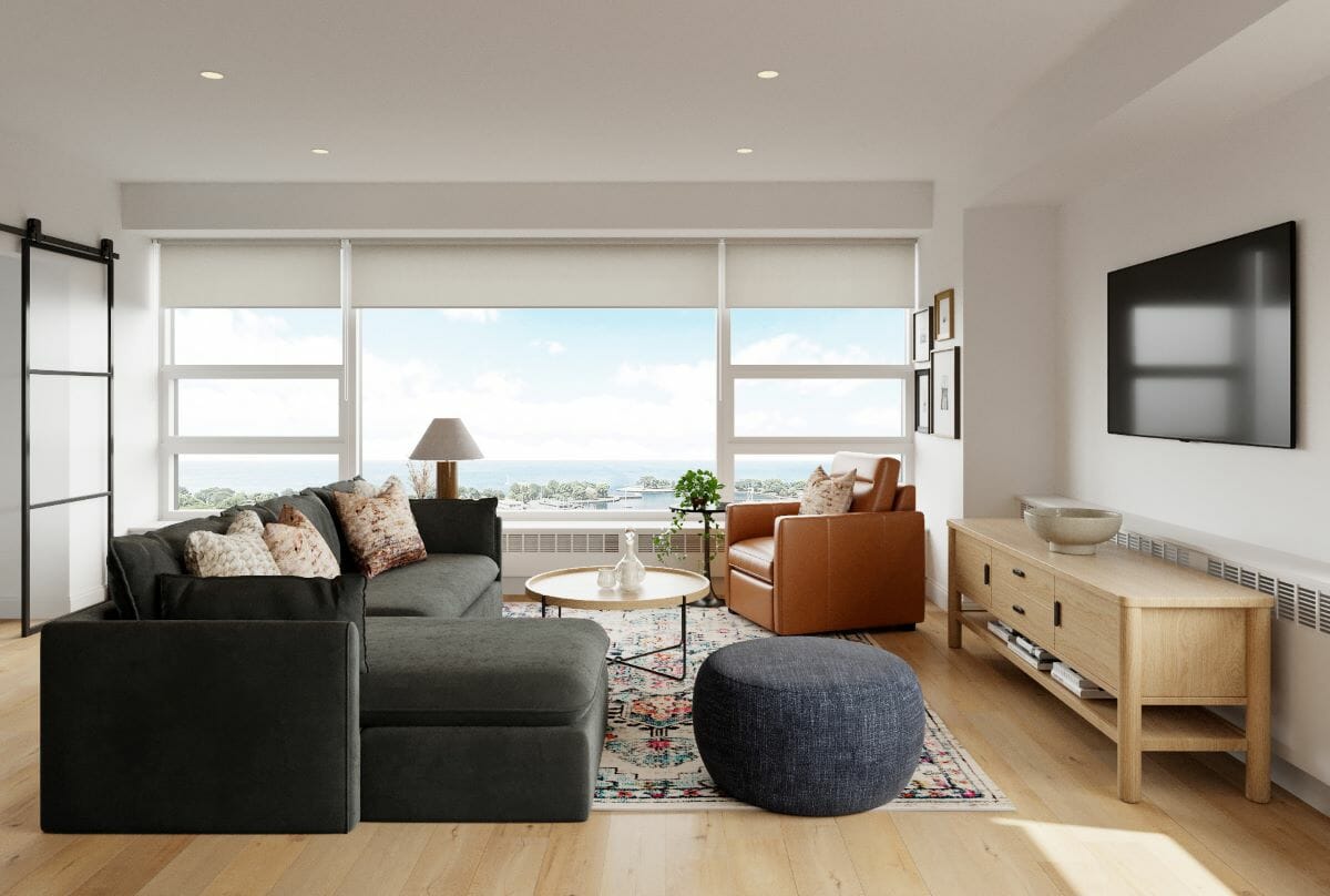Small condo living room design by Decorilla