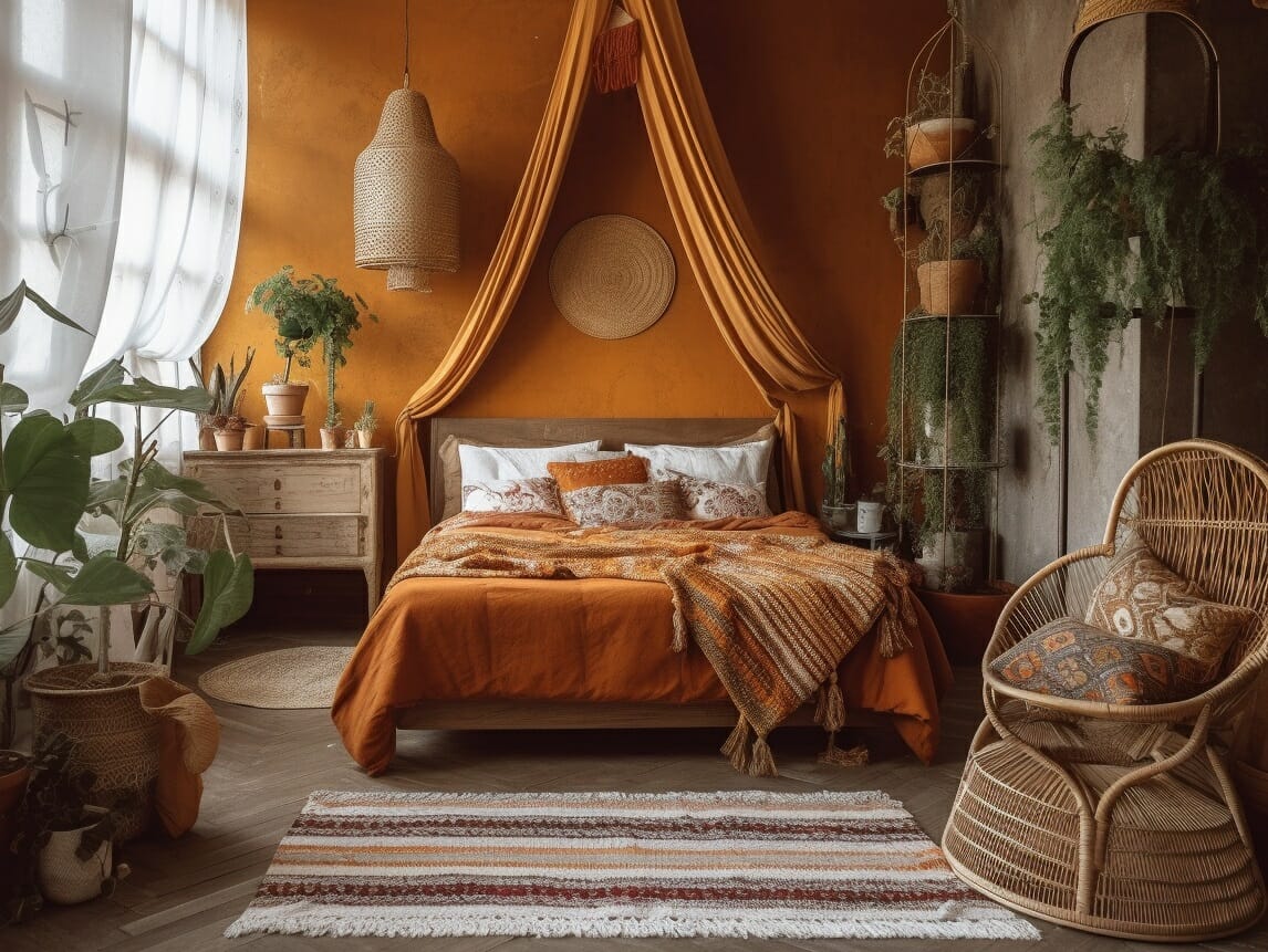 A finished attic turned into a boho bedroom