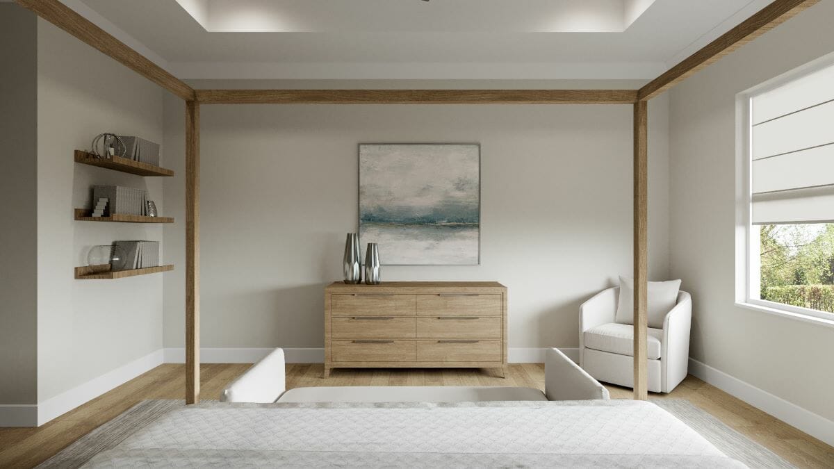 Bedroom in a coastal home designed by Decorilla