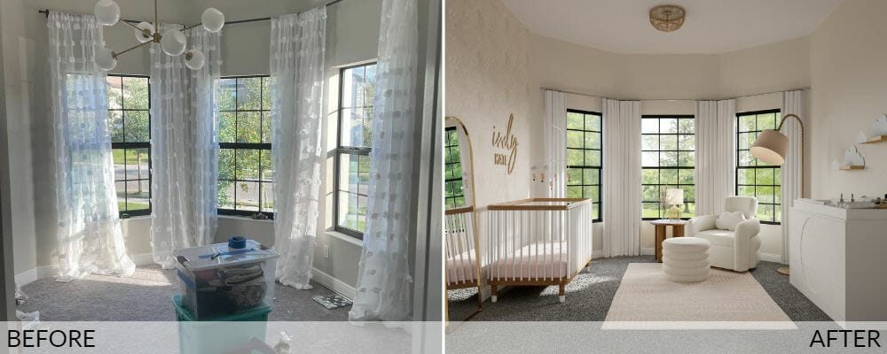 Before (left) and after (right) neutral nursery design by Decorilla