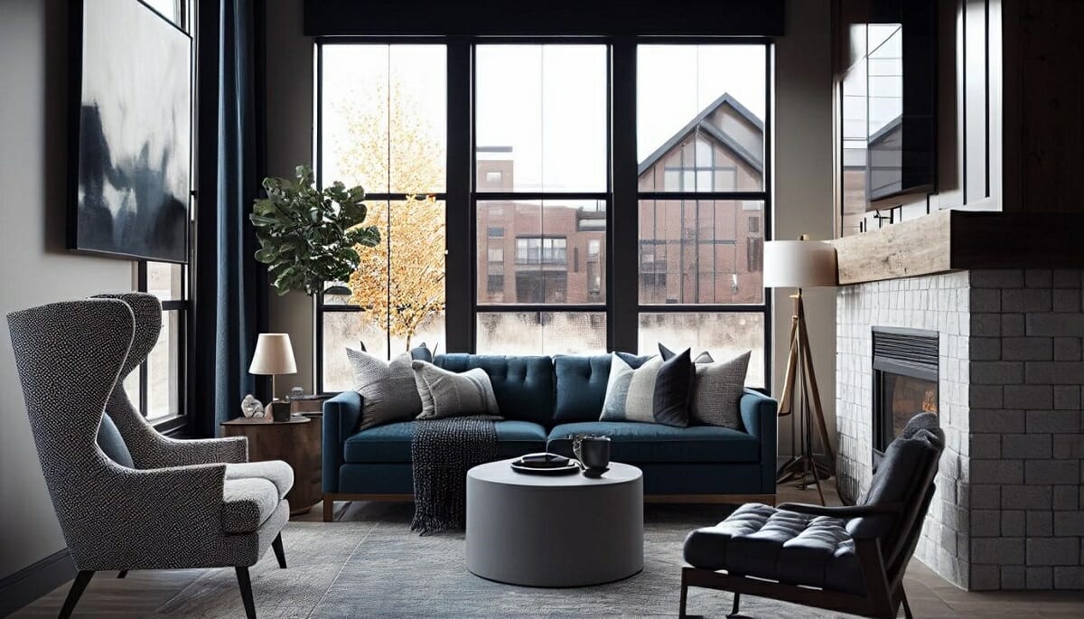 A masculine living room loveseat design that distinguishes couches from sofas