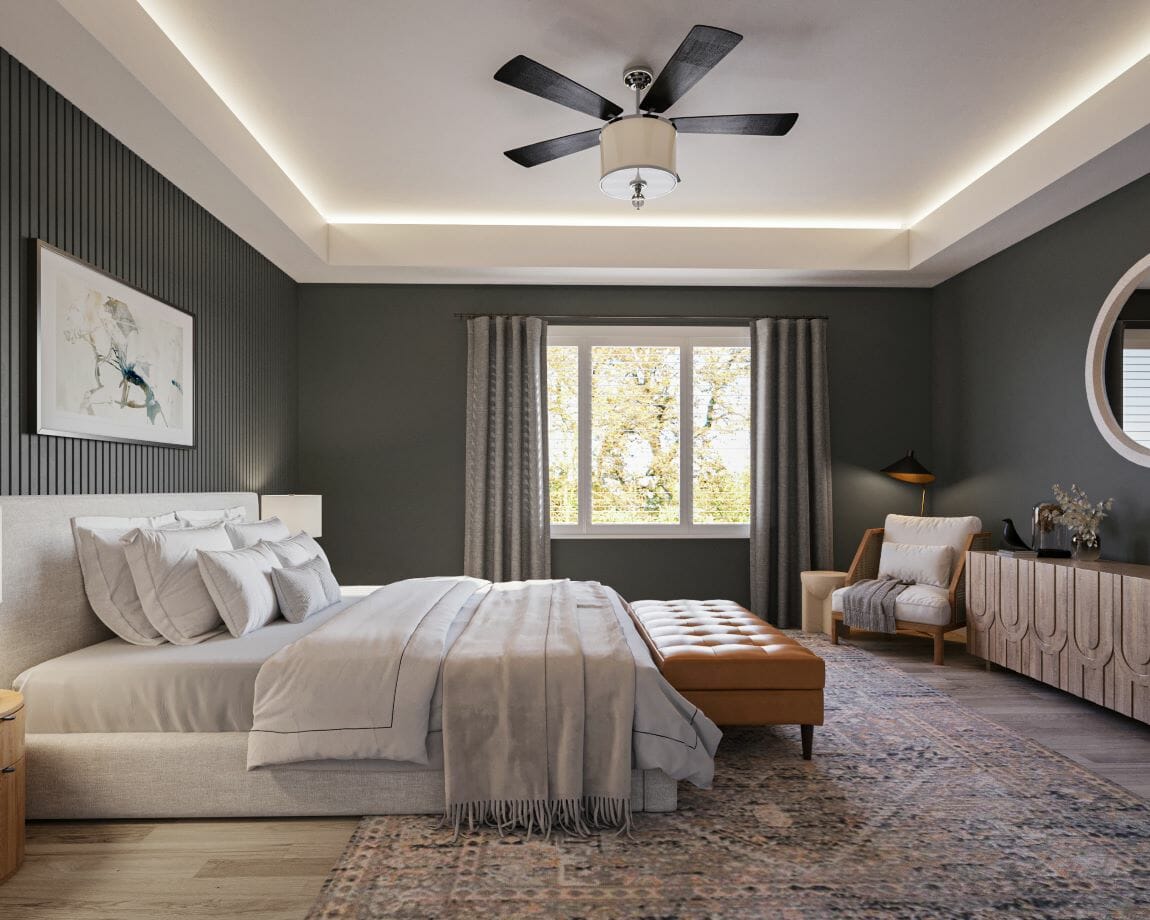 Contemporary earthy interior design of a bedroom by Decorilla