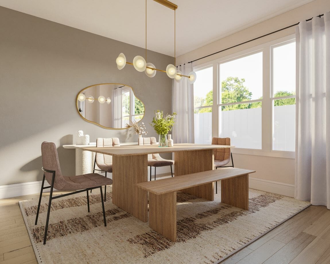 Contemporary earthy interior design of a dining room, by Decorilla