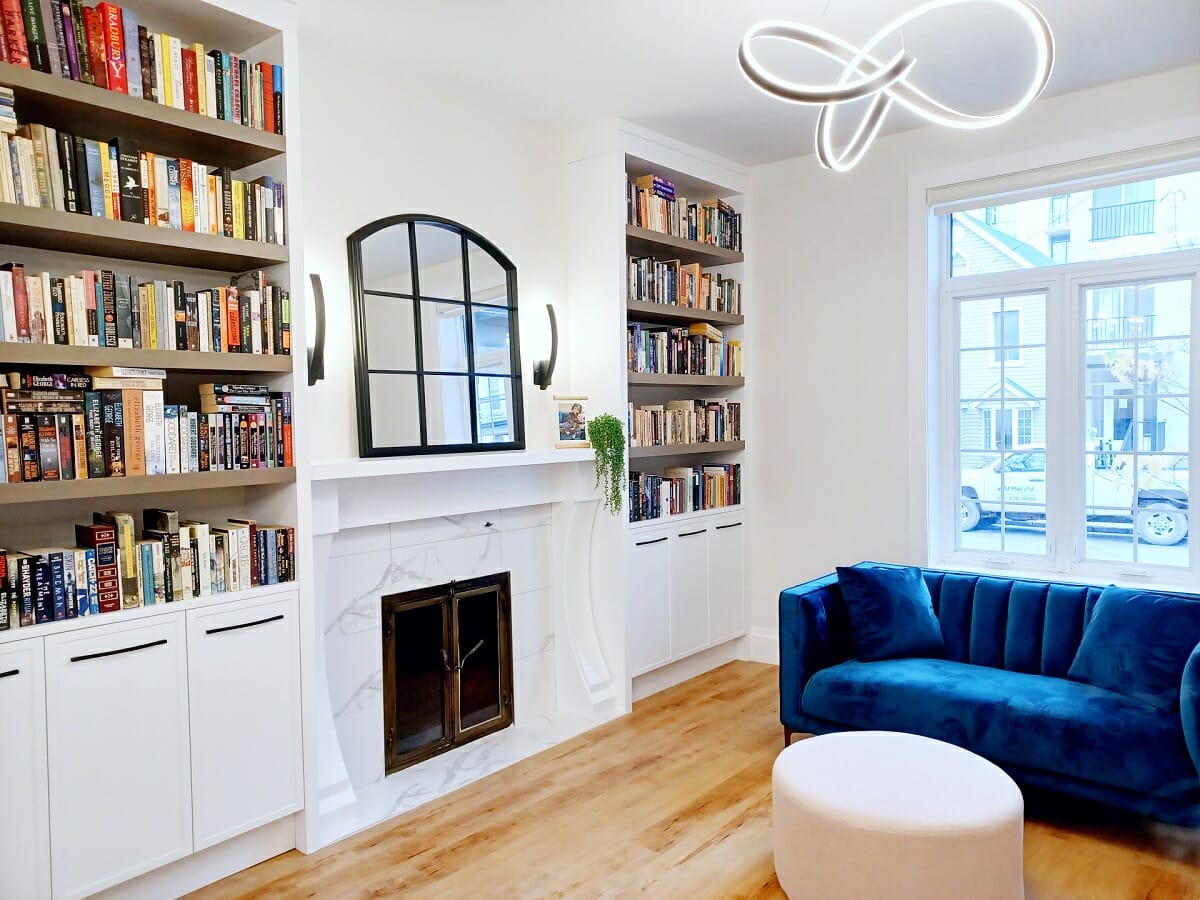 Cozy home library design ideas with a fireplace