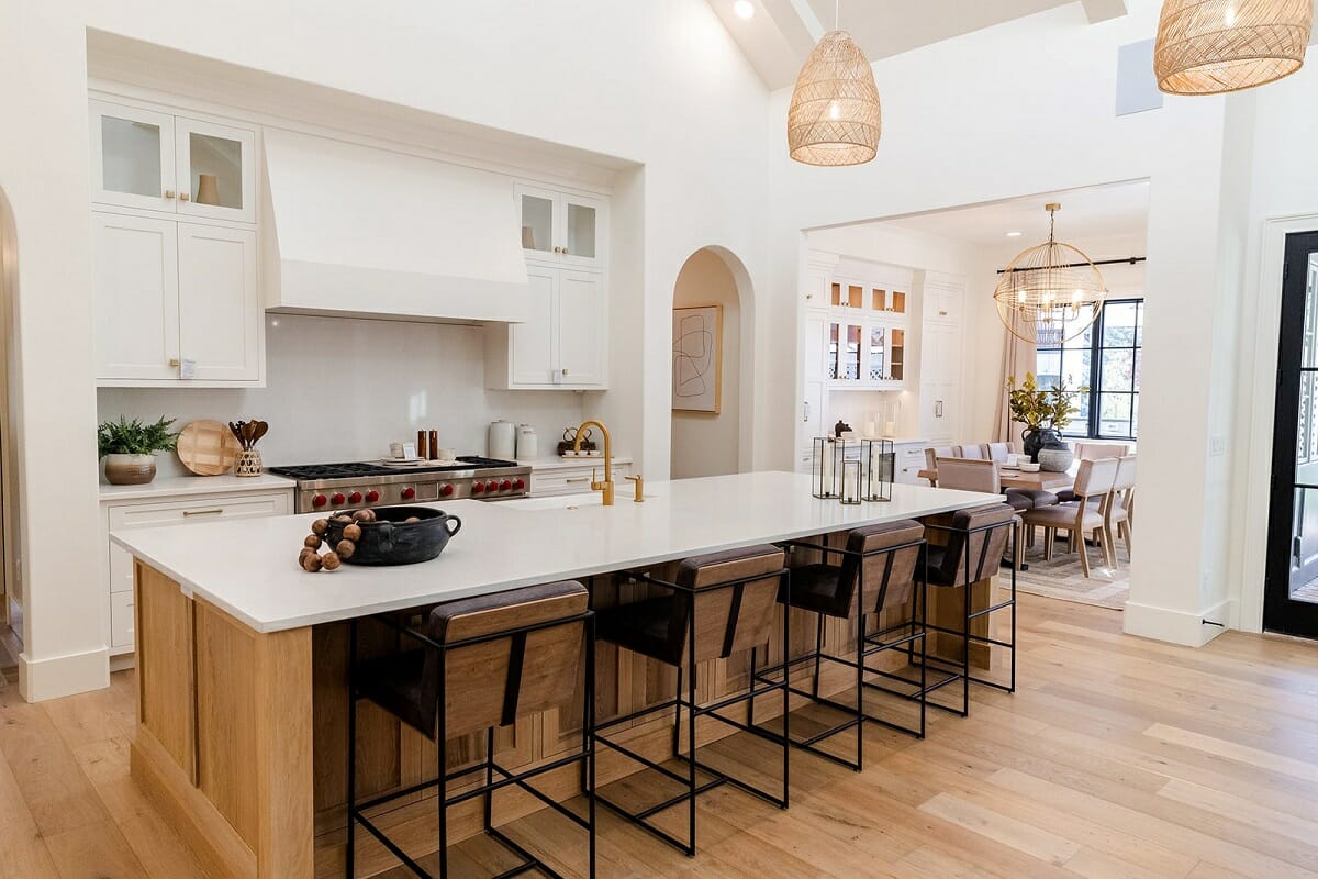 Eat in galley kitchen counter with a modern farmhouse style