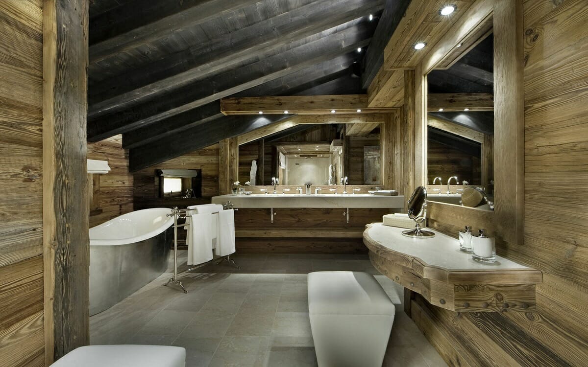 Finished attic bathroom ideas with a rustic design