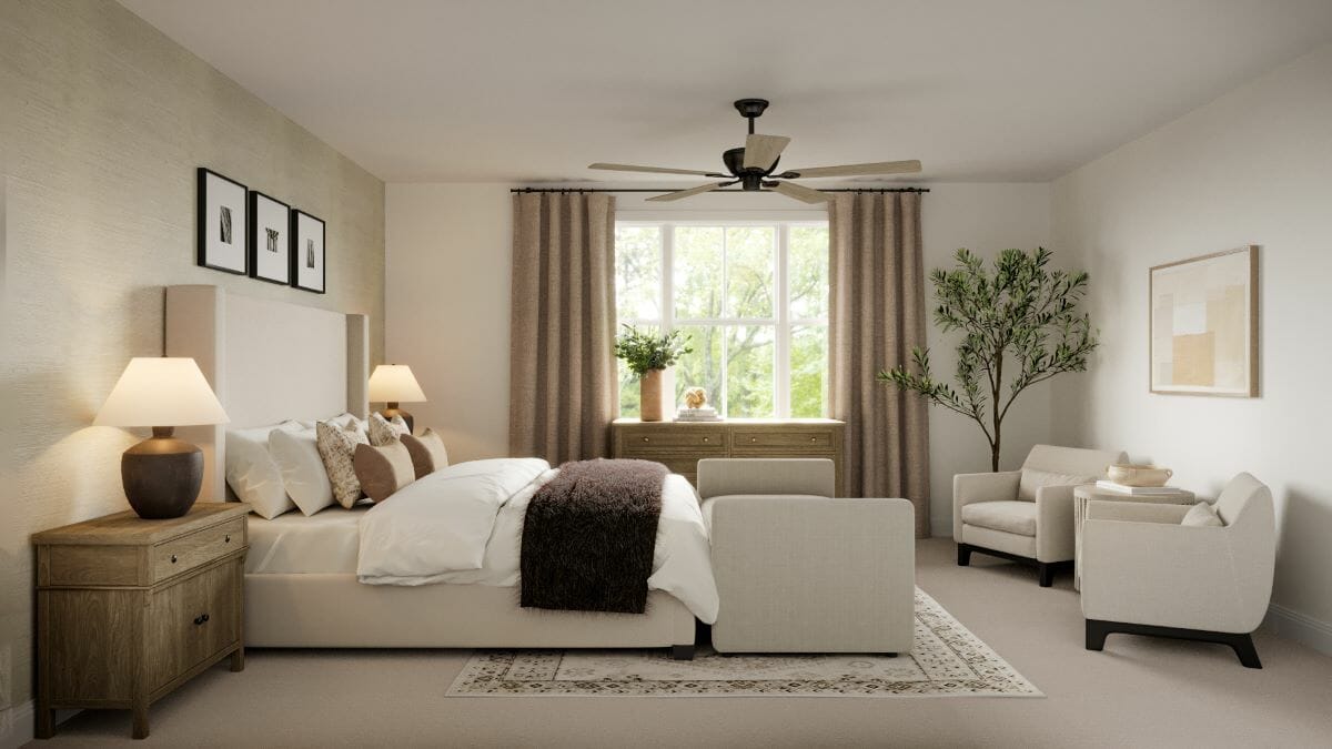 Luxury farmhouse bedroom interior design by Decorilla