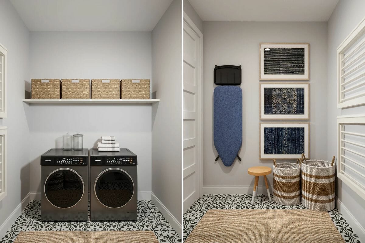 Transitional Blue Serene Mudroom Laundry Room Makeover with 4 Must