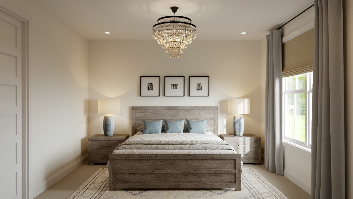 Luxury modern farmhouse bedroom design by Decorilla