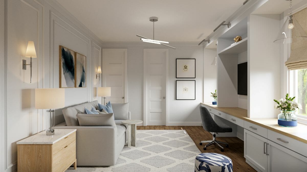 Luxury modern farmhouse bedroom office by Decorilla
