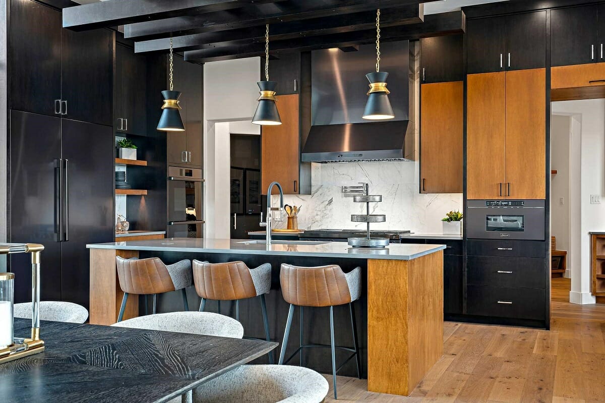 Modern eat in kitchen with industrial style bar stools