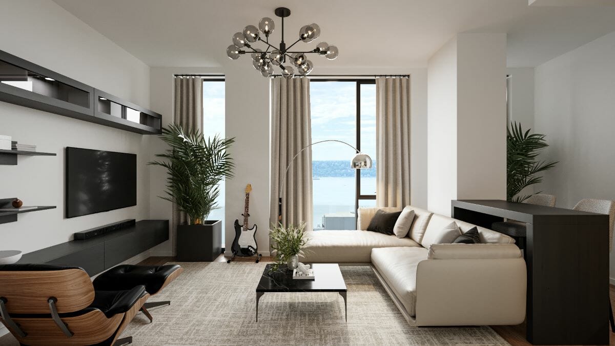 Modern small studio apartment interior design by Decorilla
