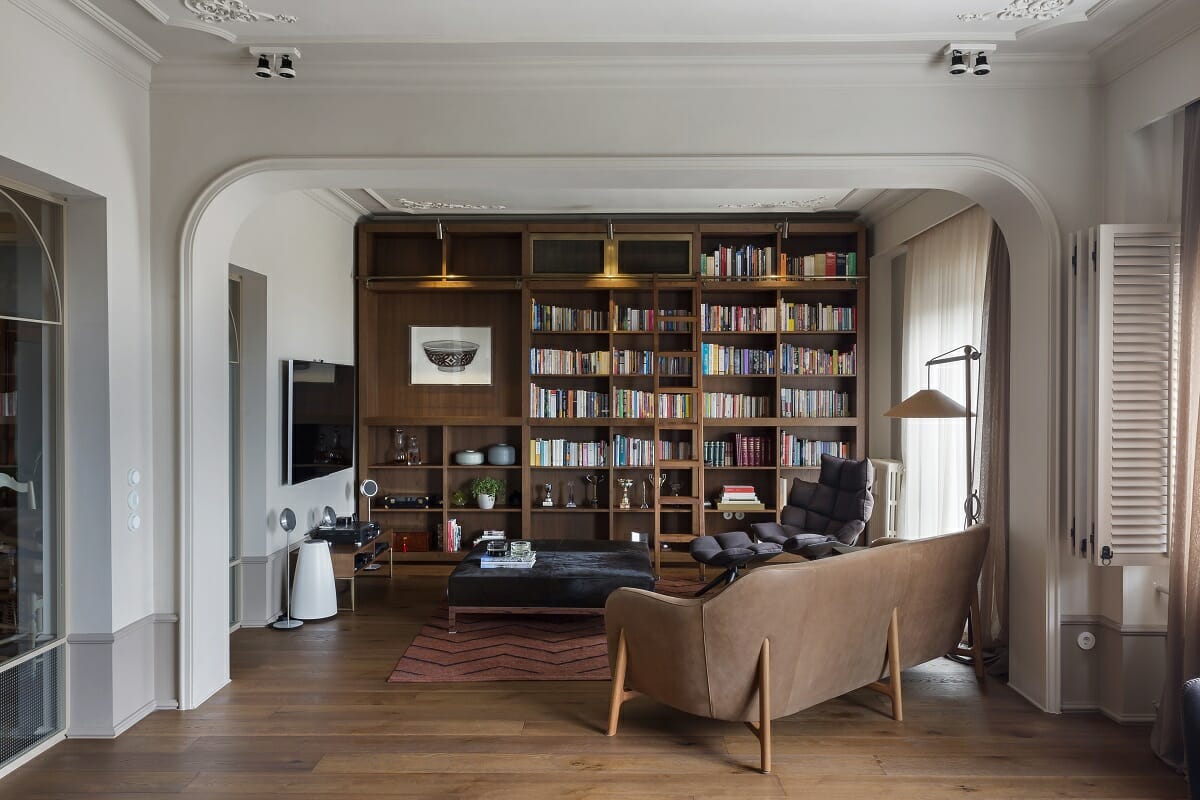 Multipurpose living room and home library ideas