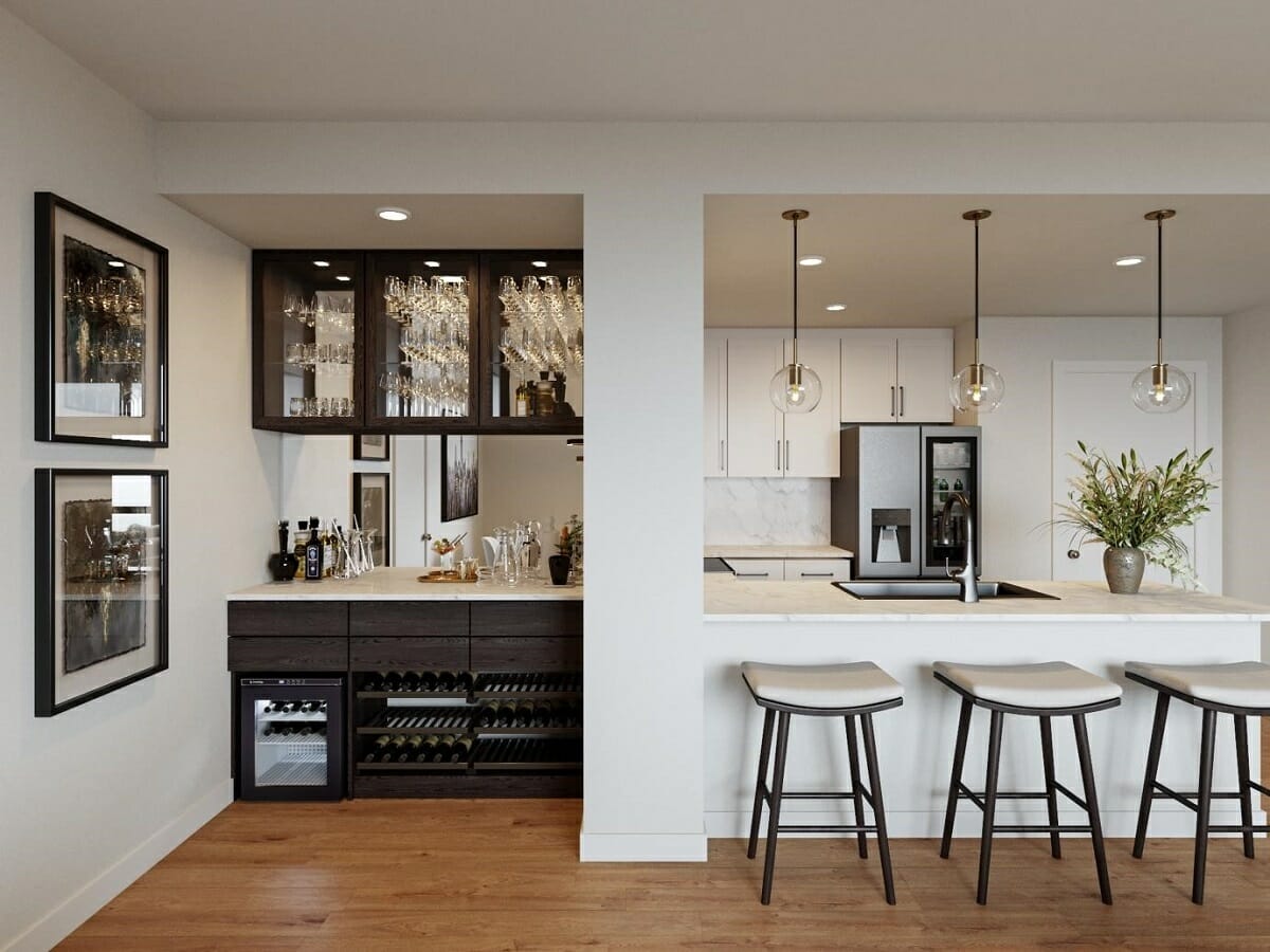 Transitional eat in kitchen ideas with white and wood