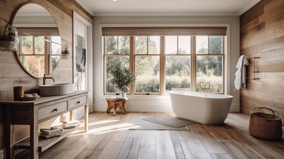 farmhouse style bathroom décor ideas in a wood cabin