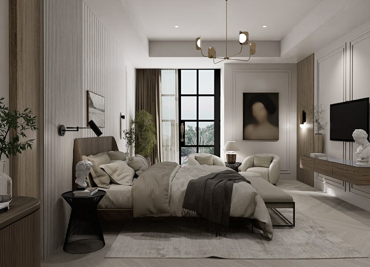 modern master bedroom ideas with a beige and gray color scheme