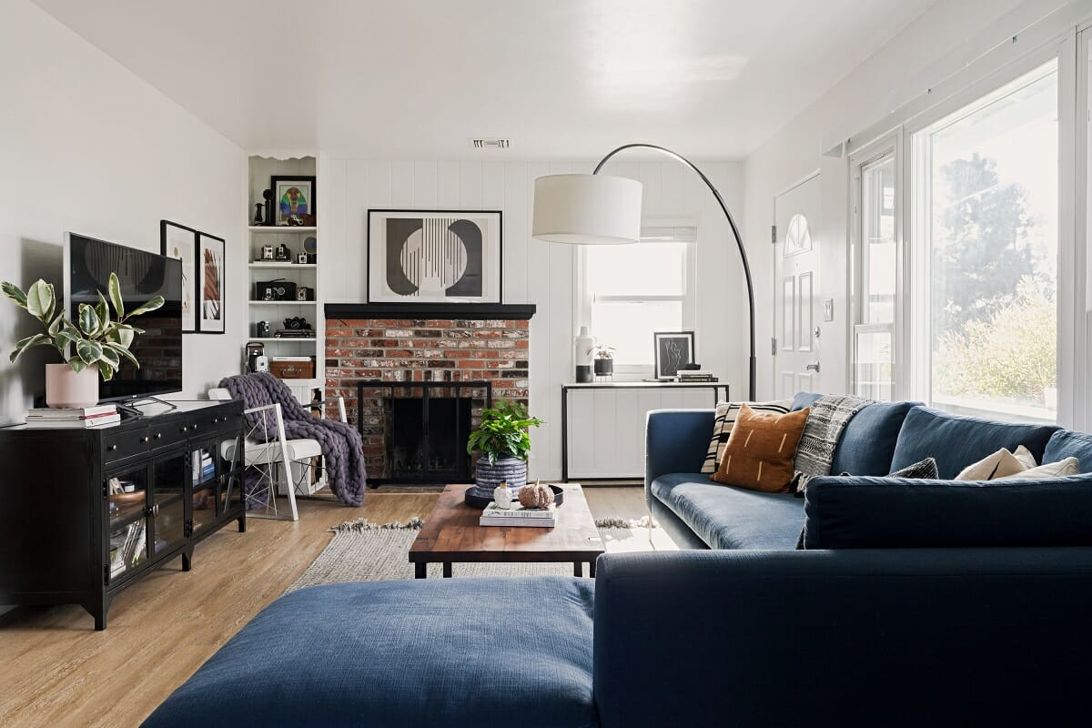 Awkward living room layout with a fireplace that is off center