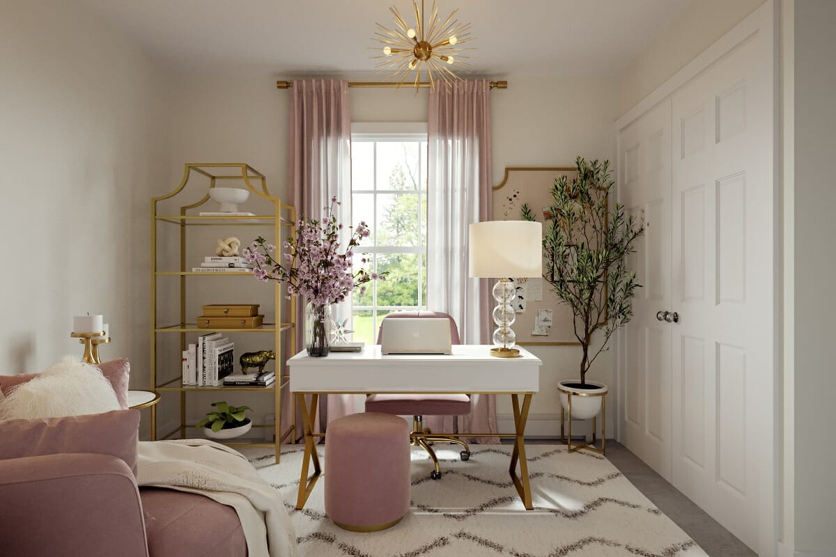 Barbiecore interior design for a home office