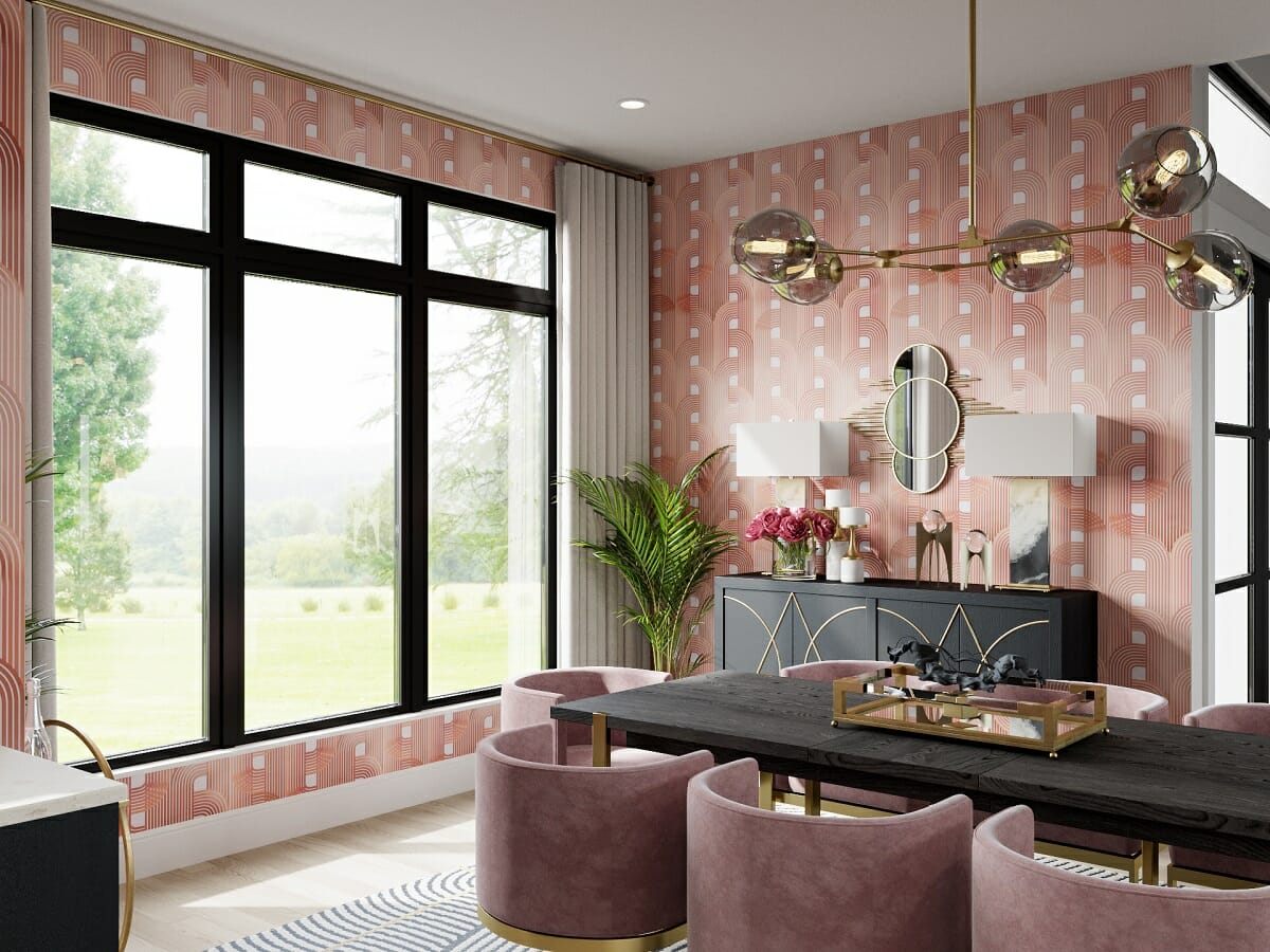 Barbiecore interior design with art deco pattern