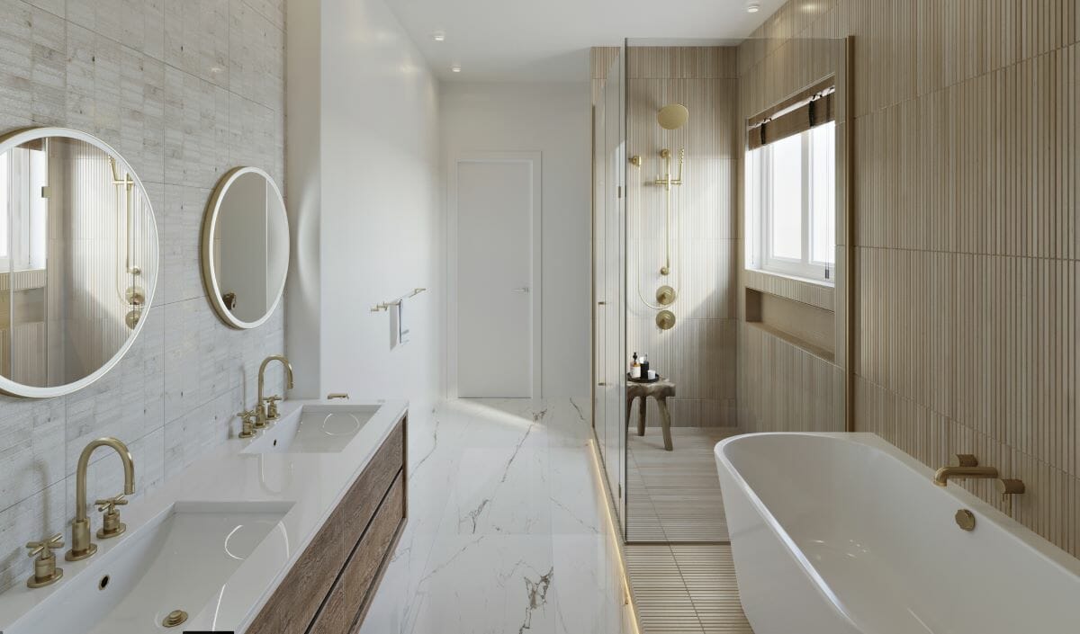 Bathroom lighting trends envisioned by Decorilla designer Darya N.