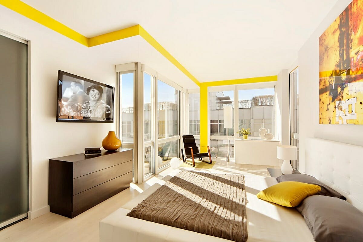 Bedroom color design with a stripe of yellow