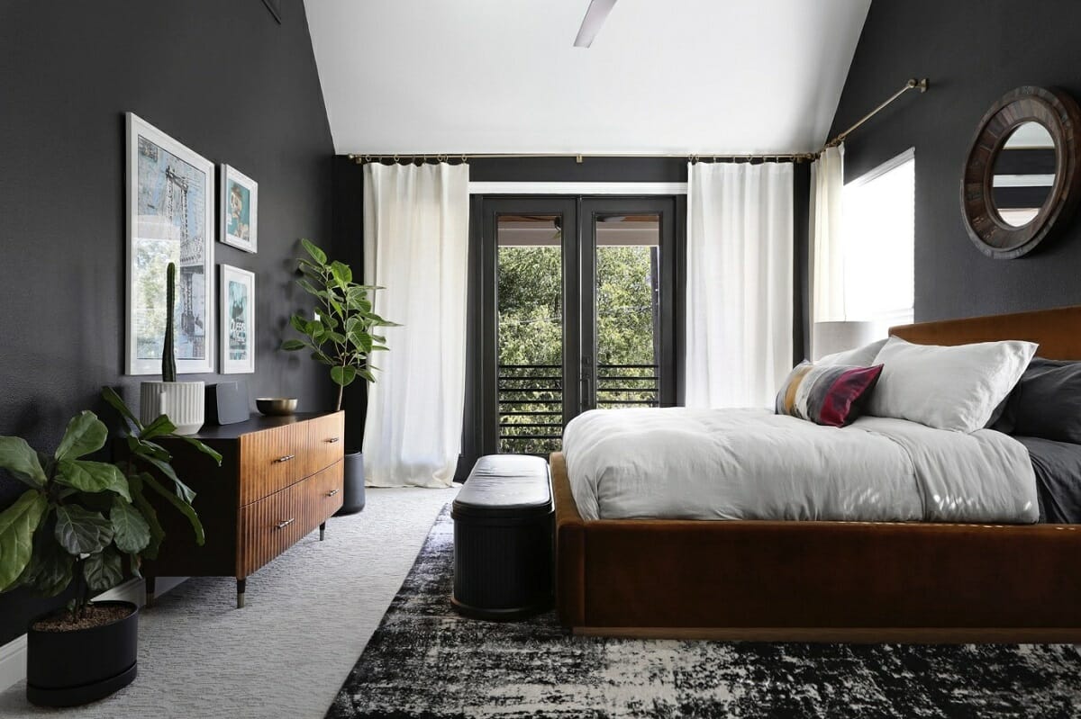 Best color for bedroom walls is moody like this black room