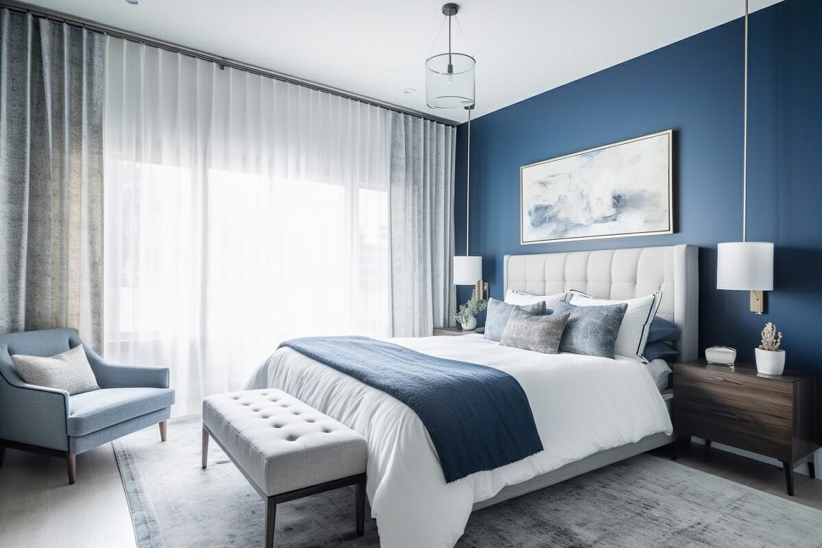 Blue paint color ideas for a transitional bedroom