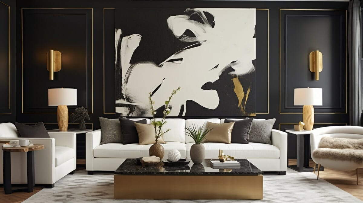 Dark aesthetic living room with artwork