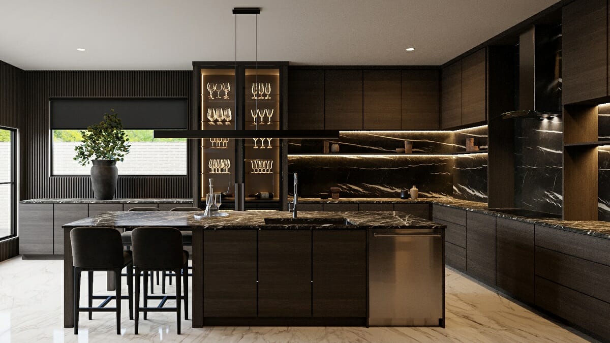 Dark and moody kitchen by virtual designer Erika F