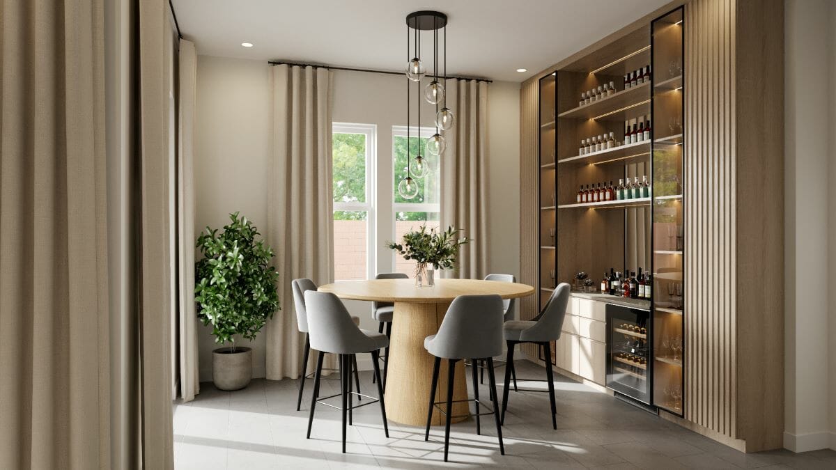 Dining room with a bar, design by Decorilla