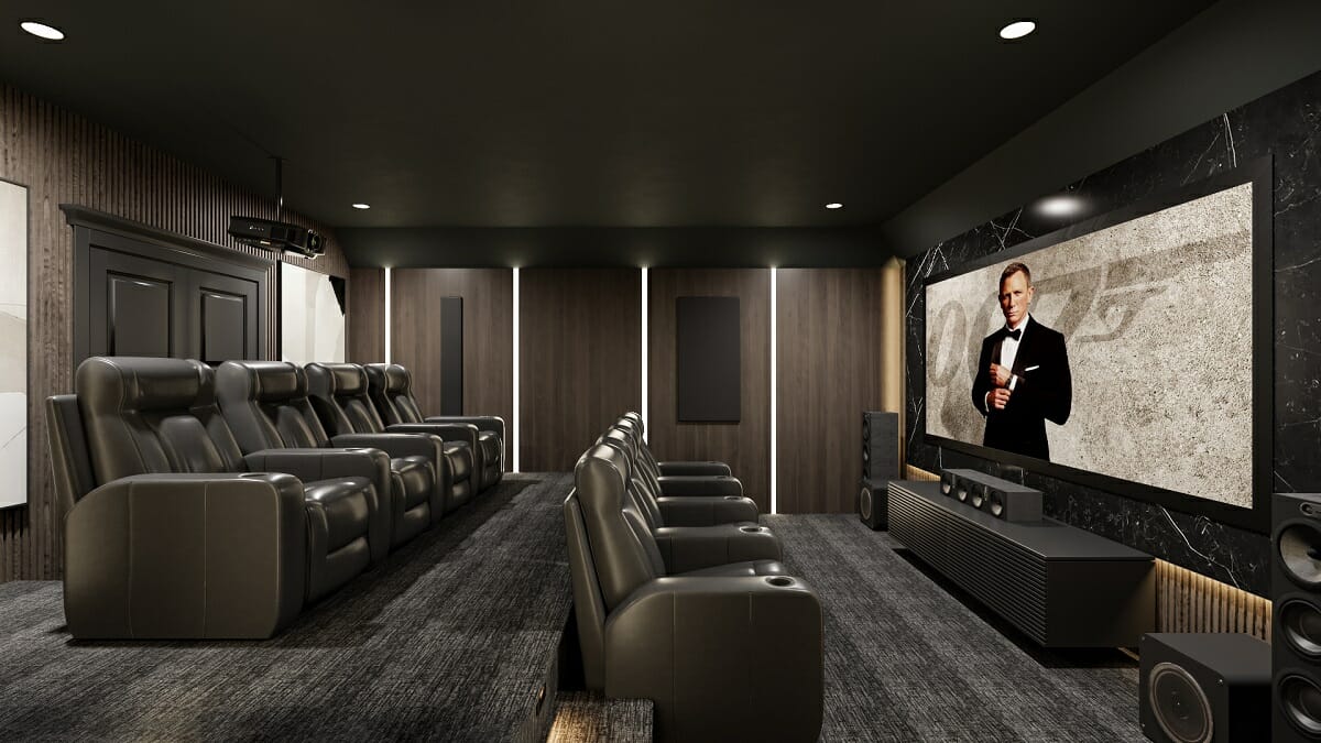 Elegant home theater by Decorilla interior designer Erika F