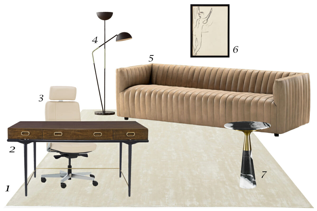 Elegant masculine glam home office design shopping list by Decorilla
