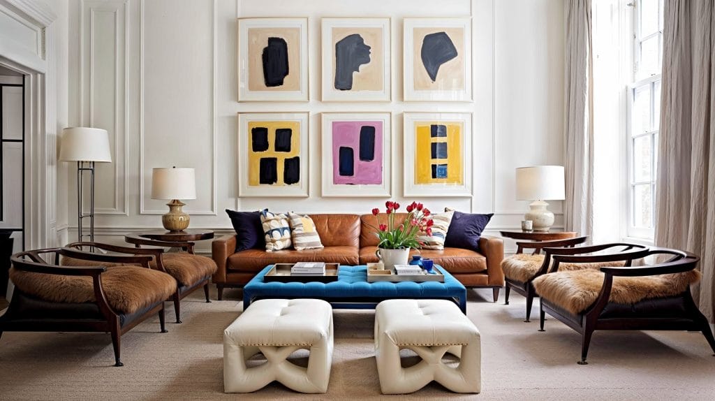 Gallery wall ideas in a living room by Decorilla