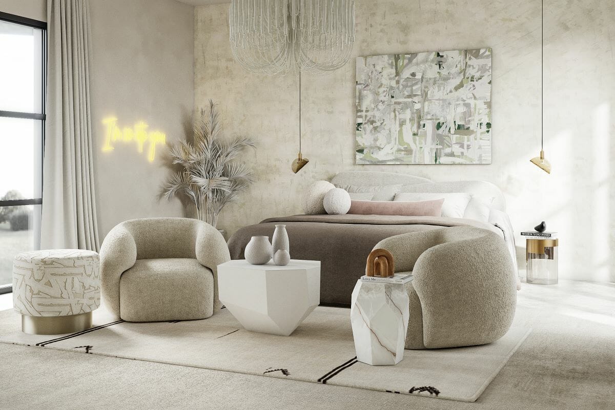 Glam bedroom inspiration with a modern, organic twist by Decorilla designer Casey H.