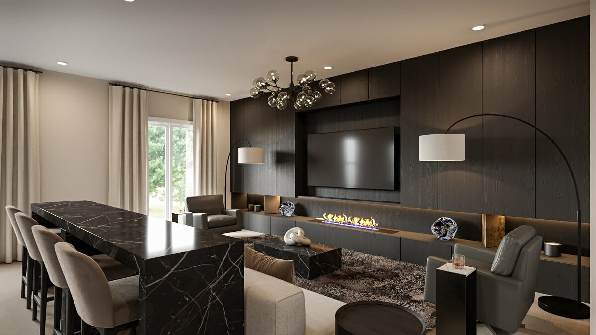 Glam living room design by Decorilla interior designer Erika F