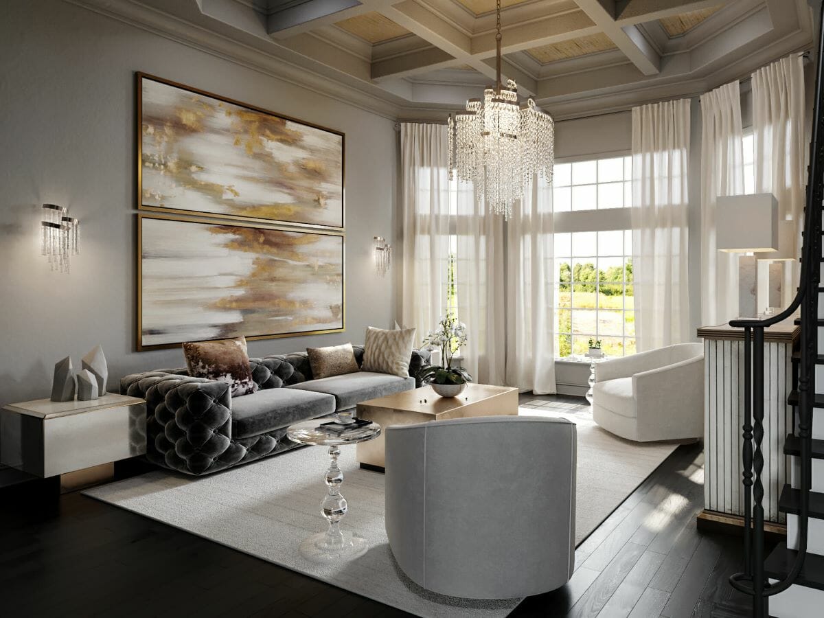 Glamorous living room aesthetic by Decorilla designer Tera S.
