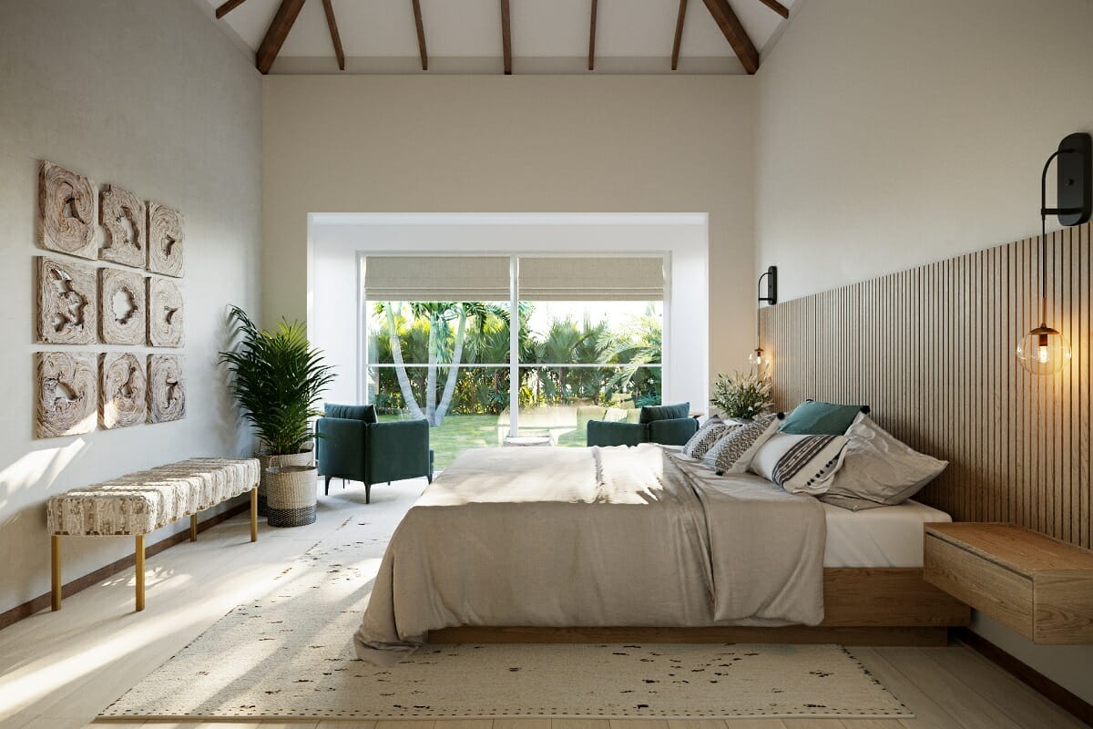Green master bedroom inspiration with organic bedding