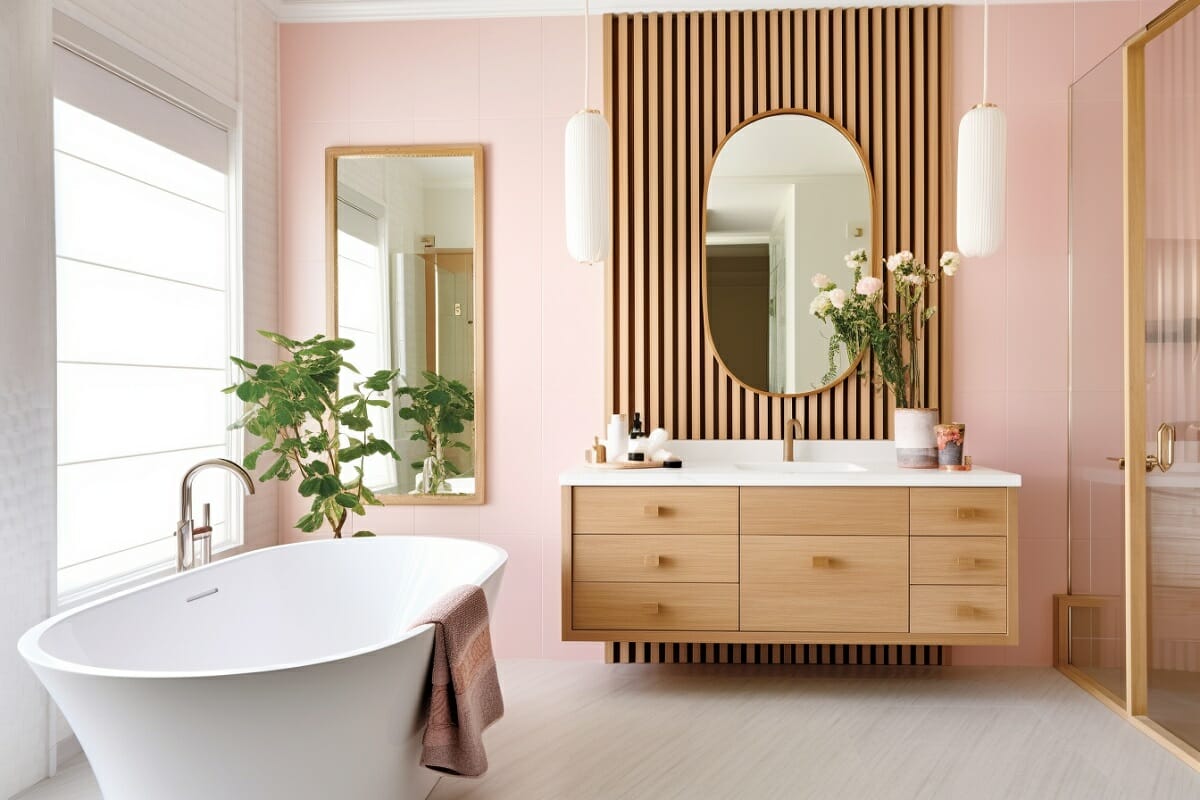 Light Barbiecore pink trend in a bathroom interior