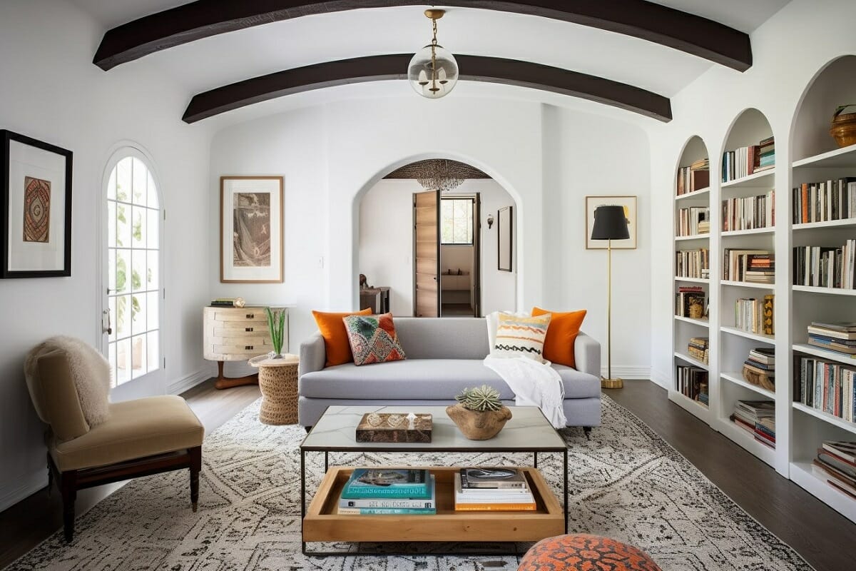Modern Mediterranean interior design for a home library