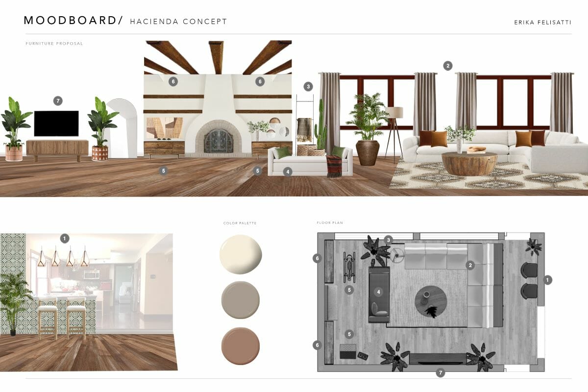 Modern Spanish-style interior design moodboard by Decorilla