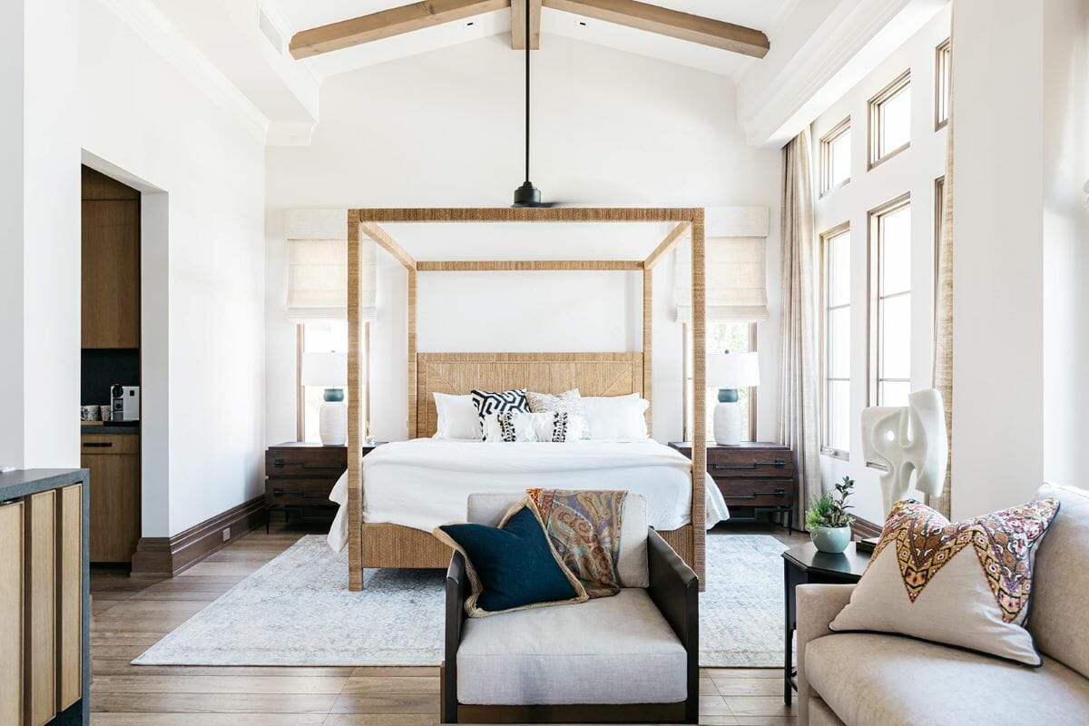 Modern farmhouse bedroom decor inspiration by Decorilla designer Carrie F.