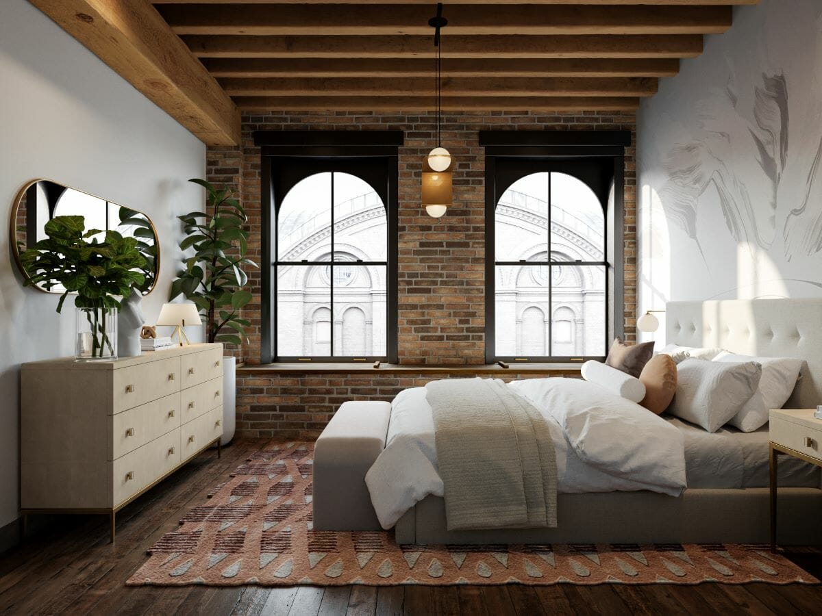 Modern industrial loft bedroom design by Decorilla
