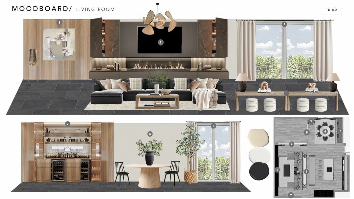 Modern living and dining room design moodboard by Decorilla