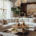 Modern luxury living room design with gold accents