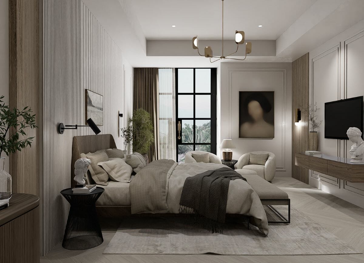 Modern master bedroom inspiration by Decorilla designer Lauren O.